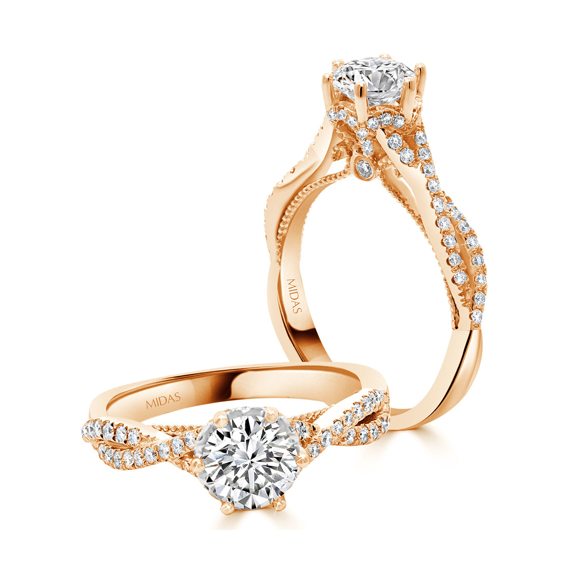 Round Brilliant Cut Solitaire with Twisted Split Band Diamond Engagement Ring