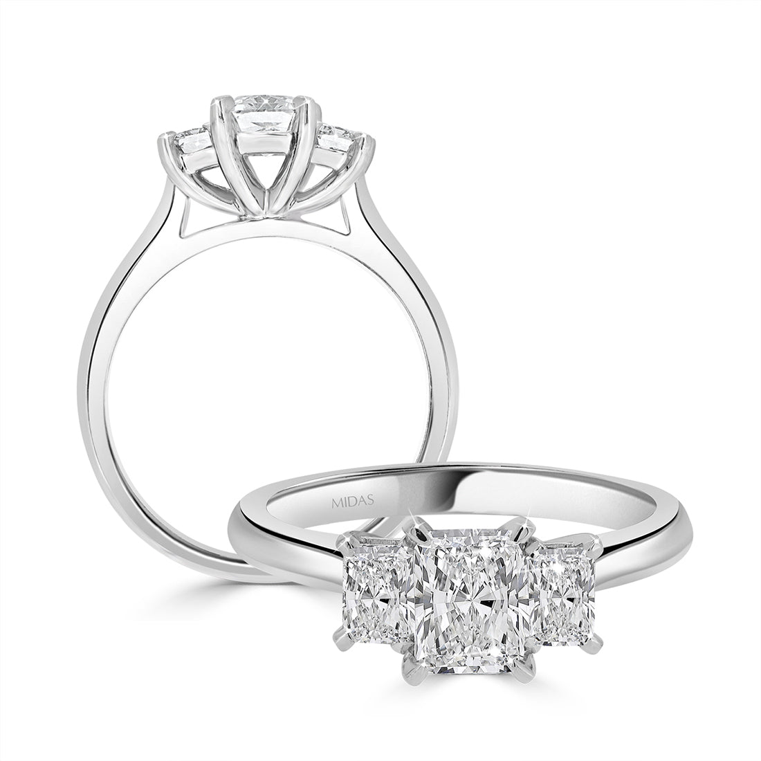 Radiant Cut Trilogy Engagement Ring