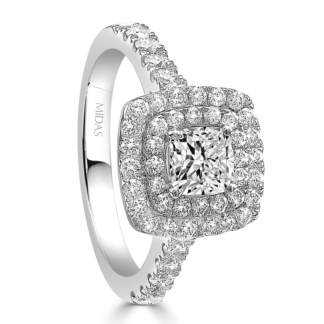 Cushion Cut Double Halo Pavé Diamond Engagement Ring