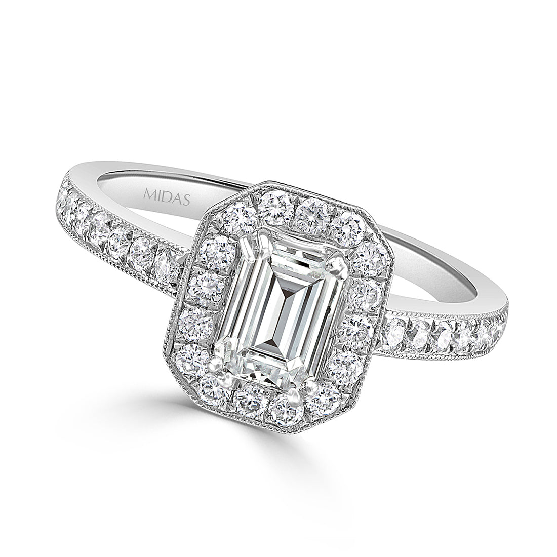 Emerald Cut Halo Pavé Diamond Engagement Ring