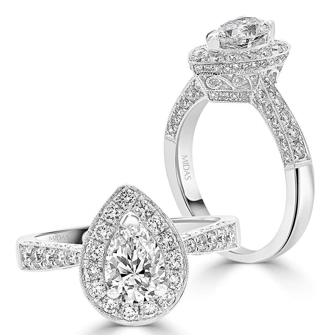 Pear Cut Vintage Halo with Milgrain Diamond Engagement Ring