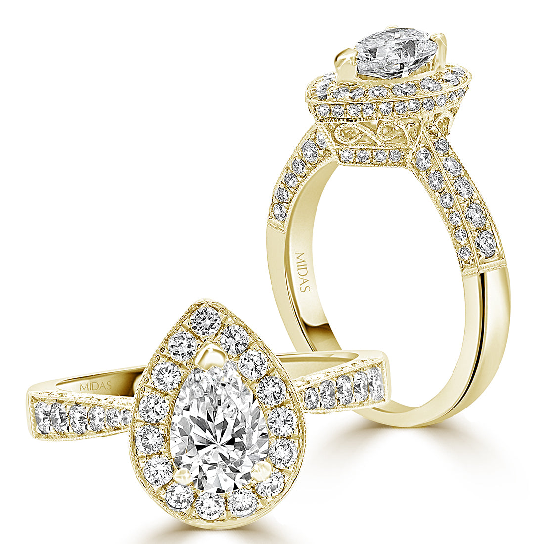 Pear Cut Vintage Halo with Milgrain Diamond Engagement Ring