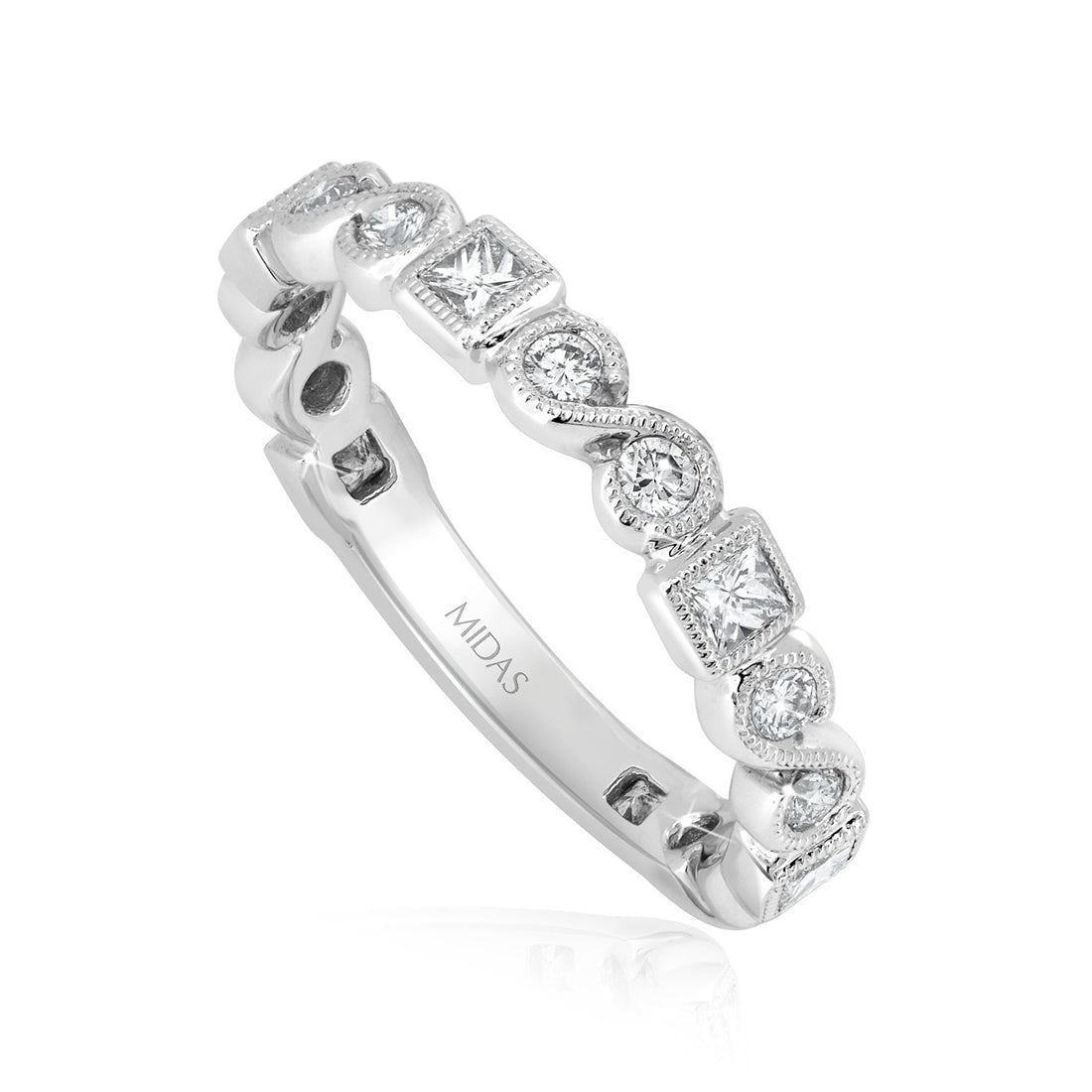 Princess and Round Cut Milgrain Diamond Wedding Band