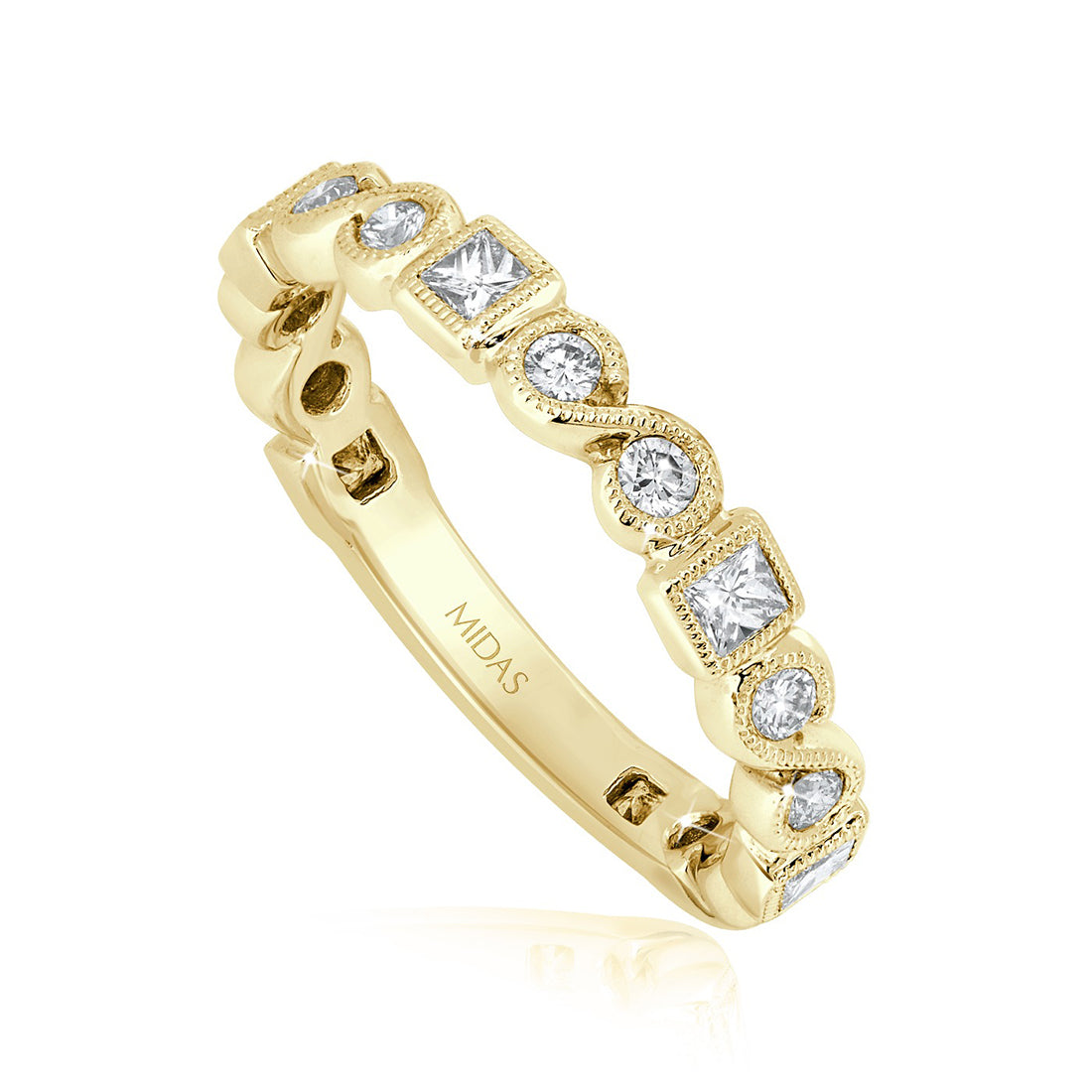 Princess and Round Cut Milgrain Diamond Wedding Band