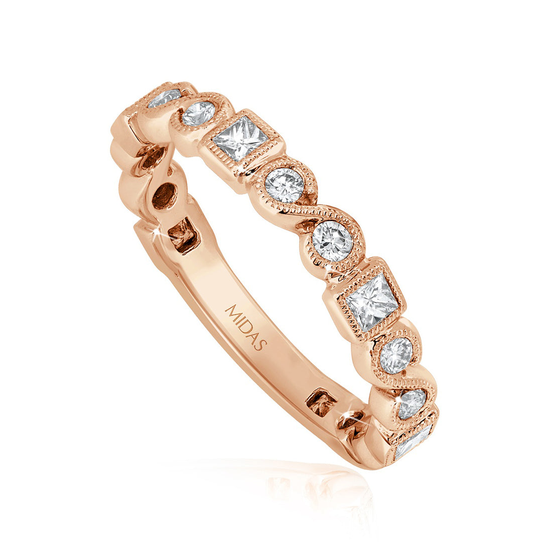 Princess and Round Cut Milgrain Diamond Wedding Band