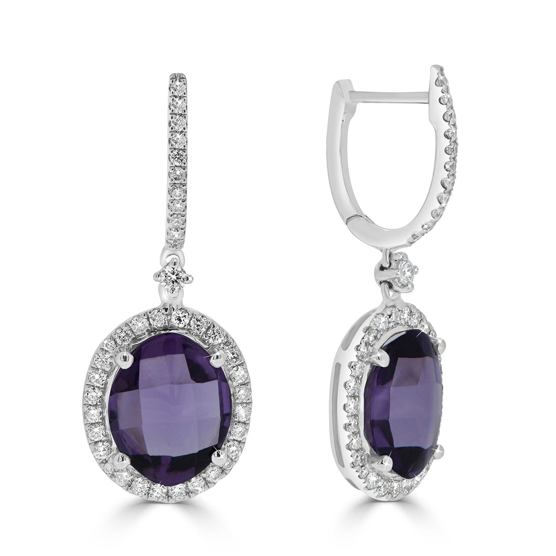 Oval Cut Halo Diamond Huggie Earrings