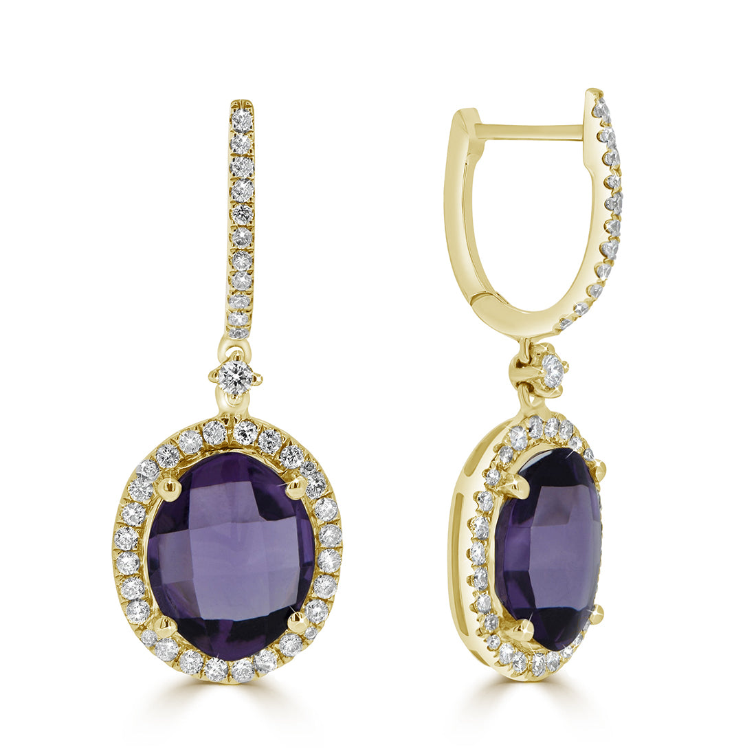 Oval Cut Halo Diamond Huggie Earrings