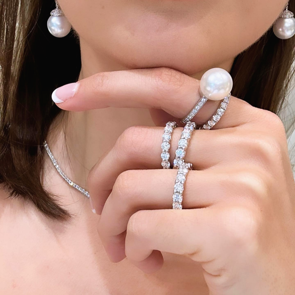 Styling Pearl and Diamond Rings and Earrings Together