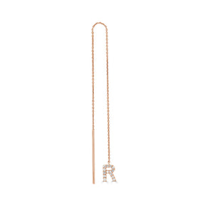 Initial 'R' Chain Single Earring with Round Cut Diamonds