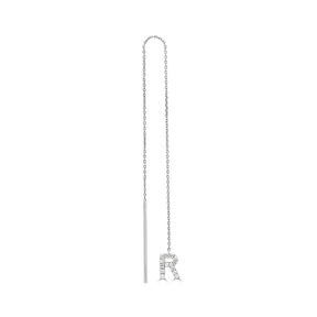 Initial 'R' Chain Single Earring with Round Cut Diamonds