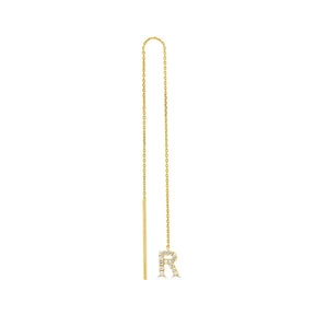 Initial 'R' Chain Single Earring with Round Cut Diamonds