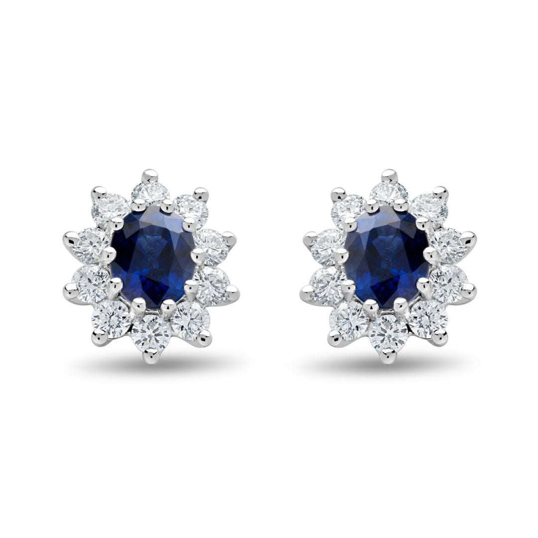 Oval Cut Blue Sapphire and Diamond Studs