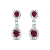 Oval Cut Ruby and Diamond Halo Drop Earrings