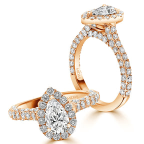 LG Brilliant Pear Cut Halo with Pavé Band Diamond Engagement Ring