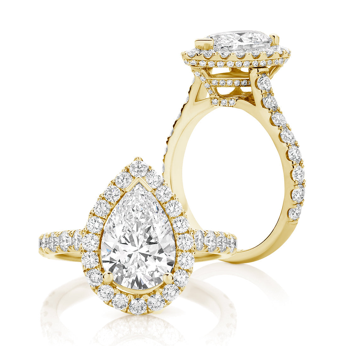 LG Pear Cut Halo with Pavé Band Diamond Engagement Ring