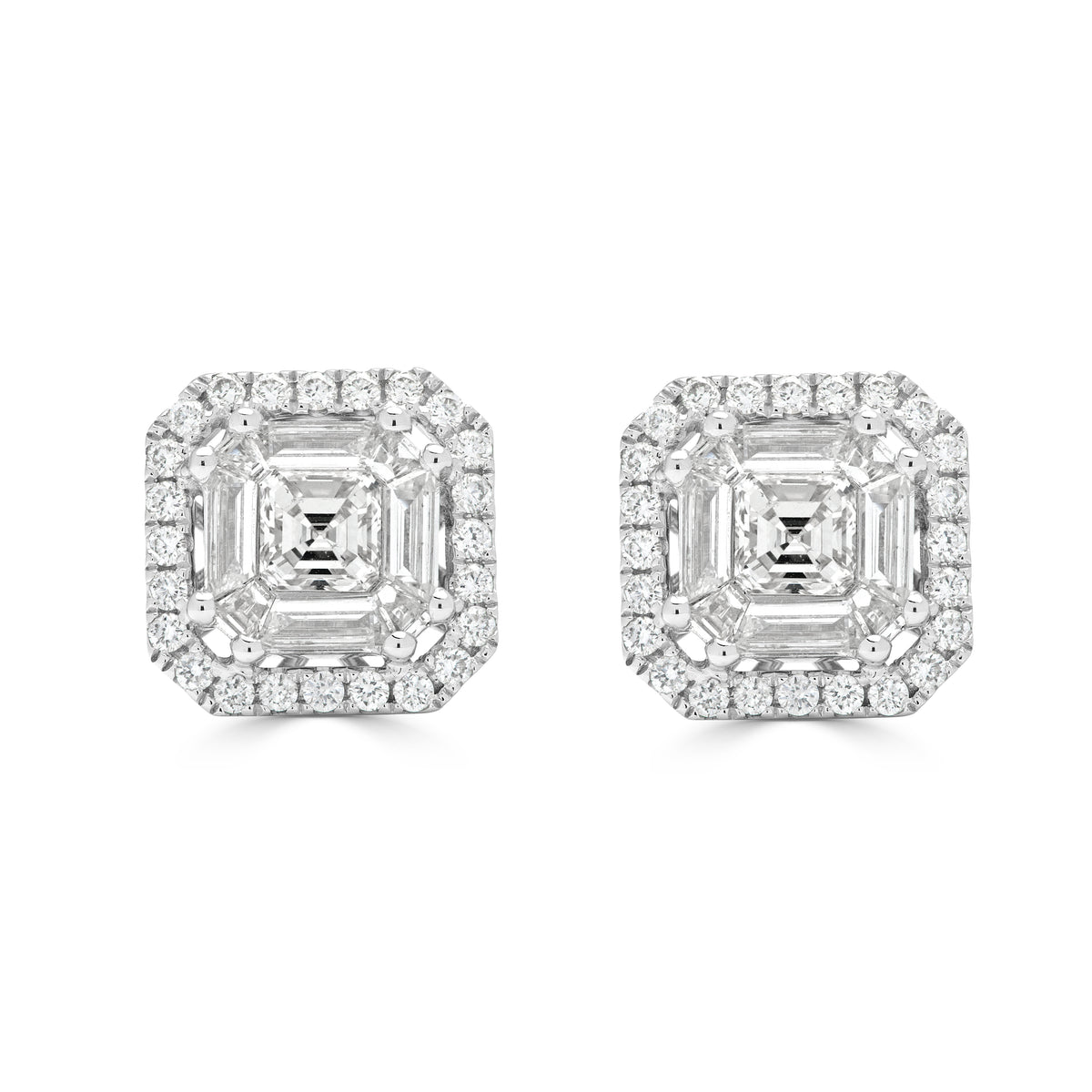 Asscher Cut Diamond Pavé Halo Stud Earrings