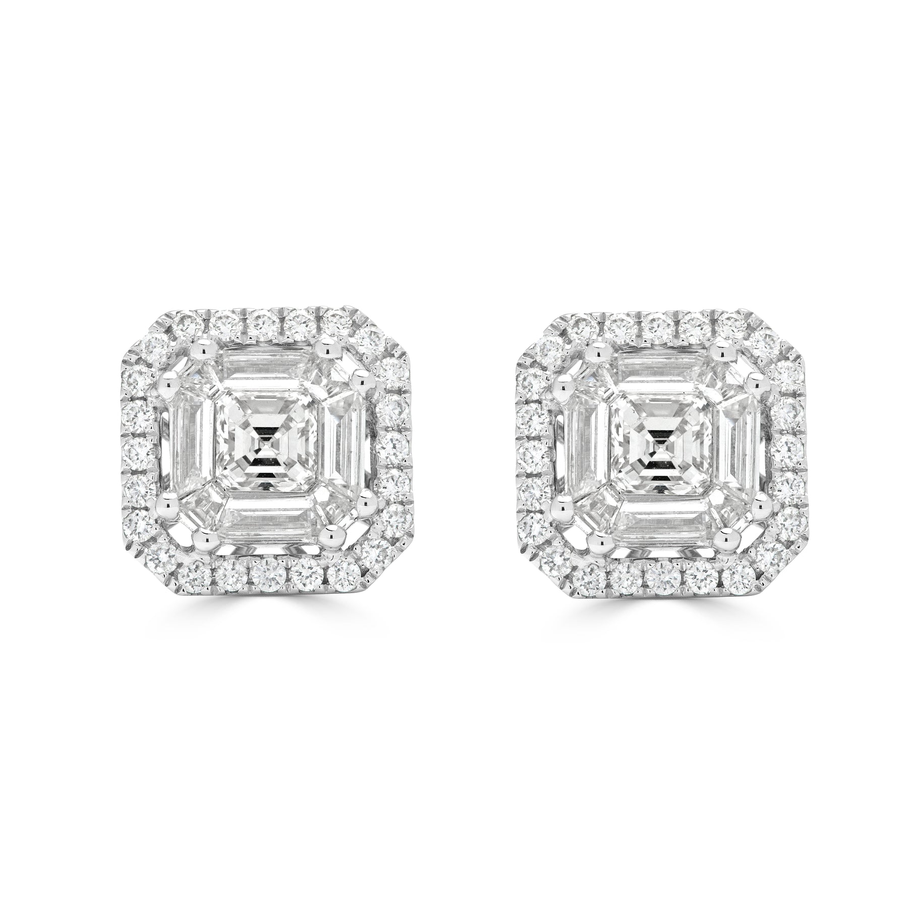 Asscher Cut Diamond Pavé Halo Stud Earrings