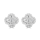 Asscher Cut Diamond Floral Cluster Stud Earrings