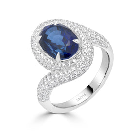 Enchanted Sapphire and Diamond Pavè Halo Ring