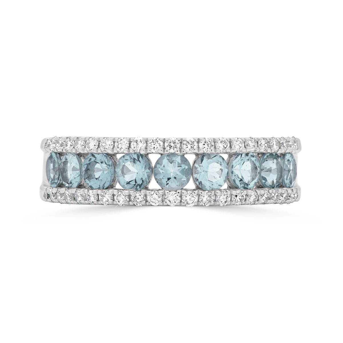 Aquamarine Channel Set and Round Brilliant Diamond Claw Set Dress Ring