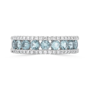 Aquamarine Channel Set and Round Brilliant Diamond Claw Set Dress Ring