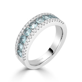 Aquamarine Channel Set and Round Brilliant Diamond Claw Set Dress Ring