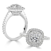 LG Cushion Cut with Hidden Double Halo Diamond Engagement Ring