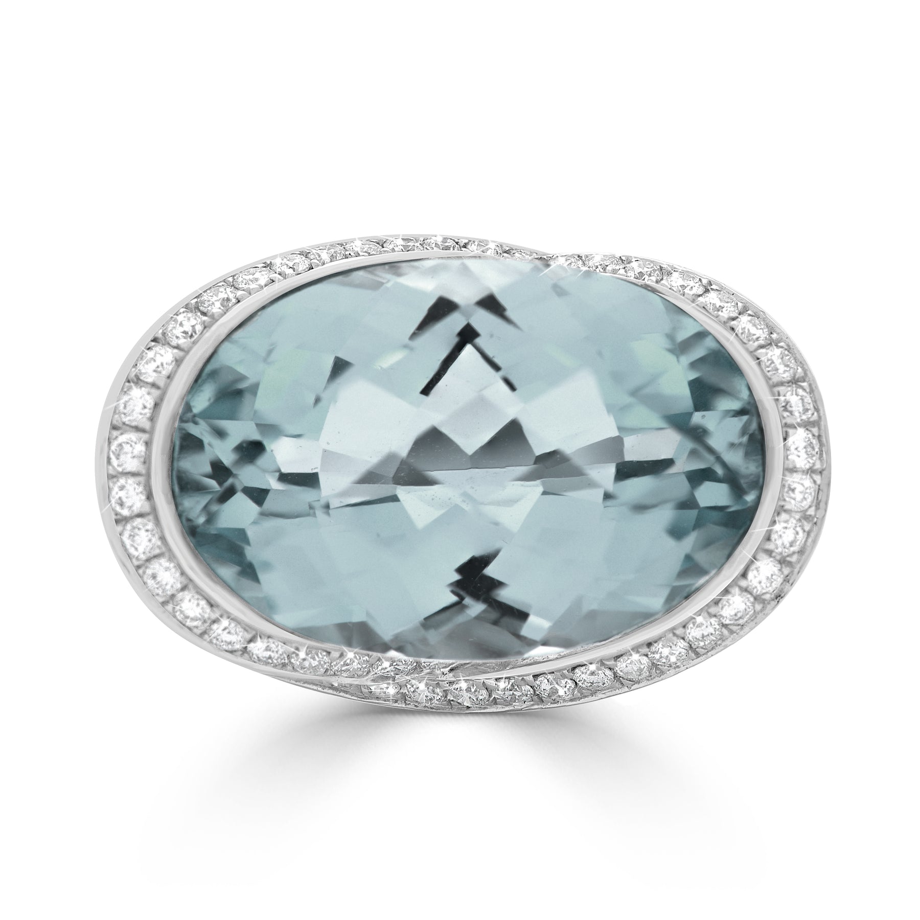 Oval Cut Aquamarine Halo and Pavé Set Dress Ring