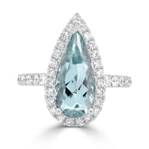 Pear Cut Aquamarine and Diamond Halo Dress Ring