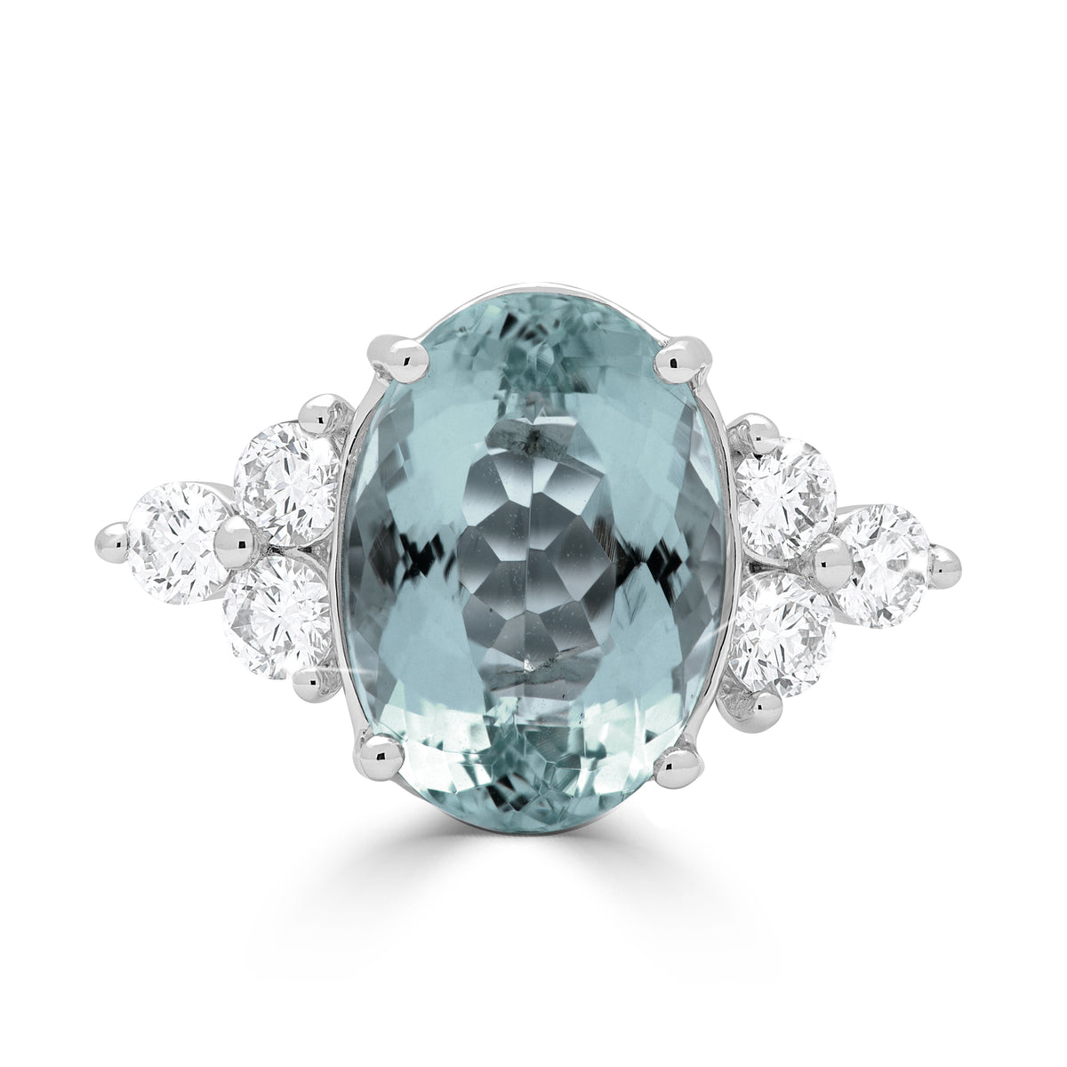 Oval Cut Aquamarine and Round Diamond Floral Cluster Dress Ring
