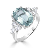 Oval Cut Aquamarine and Round Diamond Floral Cluster Dress Ring