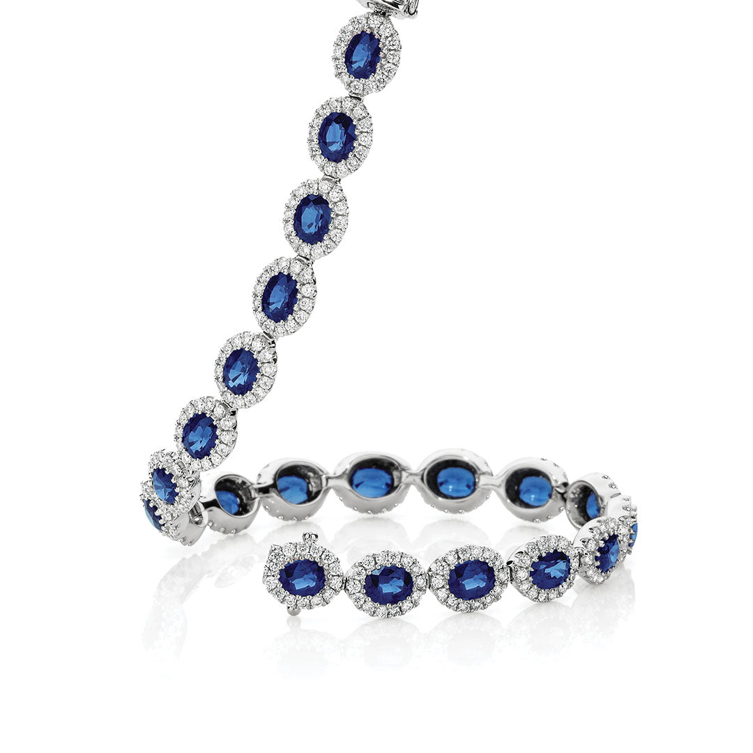 Oval Cut Blue Sapphire & Diamond Tennis Bracelet