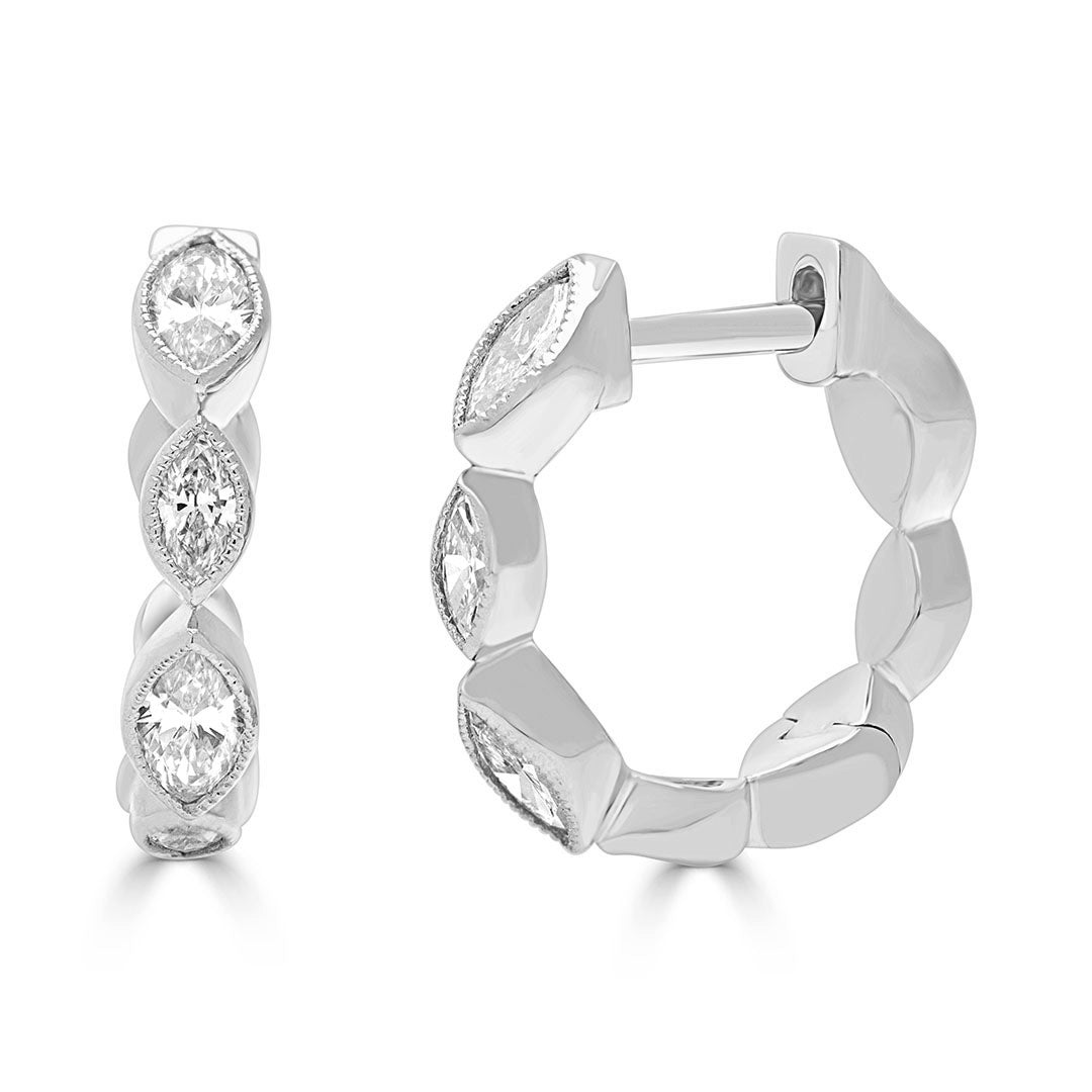 Marquise Cut Bezel Huggie Earrings