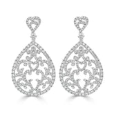 Art Deco Round Brilliant Pavé Teardrop Diamond Drop Earrings