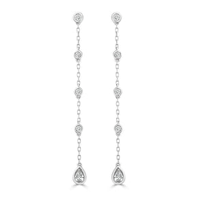 Pear Cut Diamond Bezel Set Drop Chain Earrings