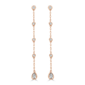 Pear Cut and Round Brilliant Cut Diamond Bezel Drop Earrings
