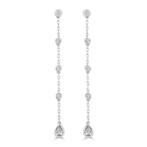 Pear Cut and Round Brilliant Cut Diamond Bezel Drop Earrings