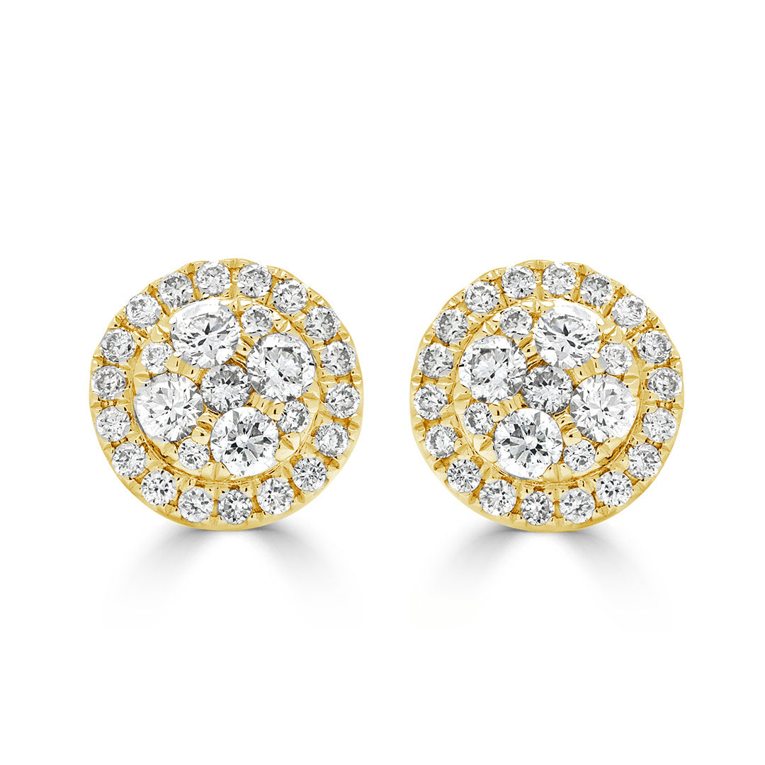 Round Brilliant Halo Cluster Diamond Earrings