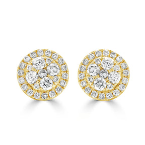 Round Brilliant Halo Cluster Diamond Earrings