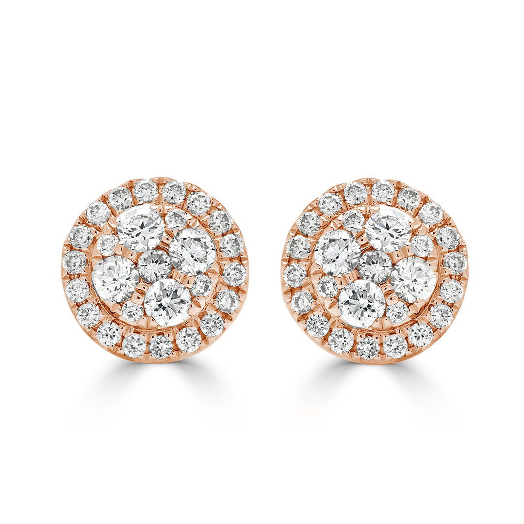 Round Brilliant Halo Cluster Diamond Earrings