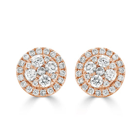 Round Brilliant Halo Cluster Diamond Earrings