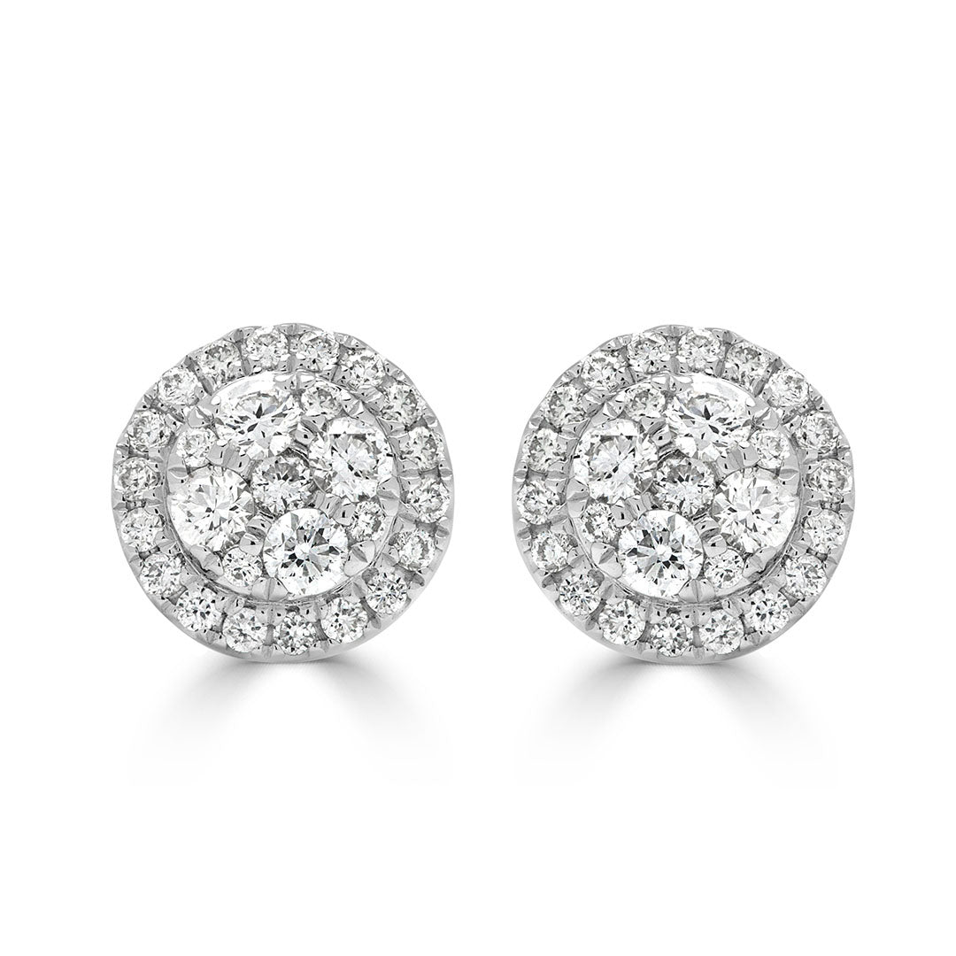 Round Brilliant Halo Cluster Diamond Earrings