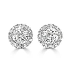 Round Brilliant Halo Cluster Diamond Earrings