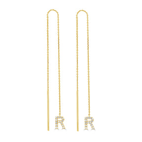 Round Cut Diamond Initial 'R' Chain Earrings