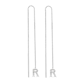 Round Cut Diamond Initial 'R' Chain Earrings