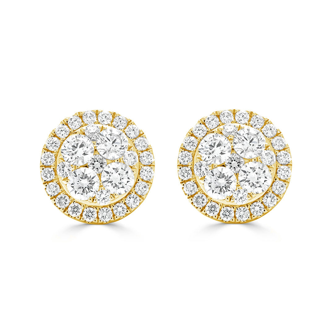 Round Brilliant Diamond Cluster Halo Stud Earrings