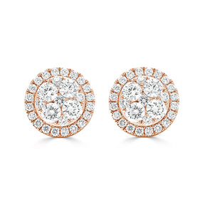 Round Brilliant Diamond Cluster Halo Stud Earrings