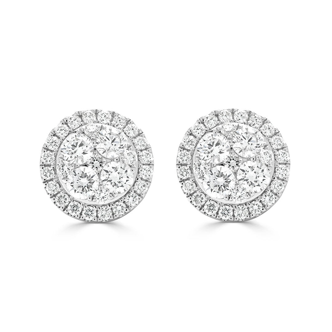 Round Brilliant Radiant Cluster Halo Diamond Earrings