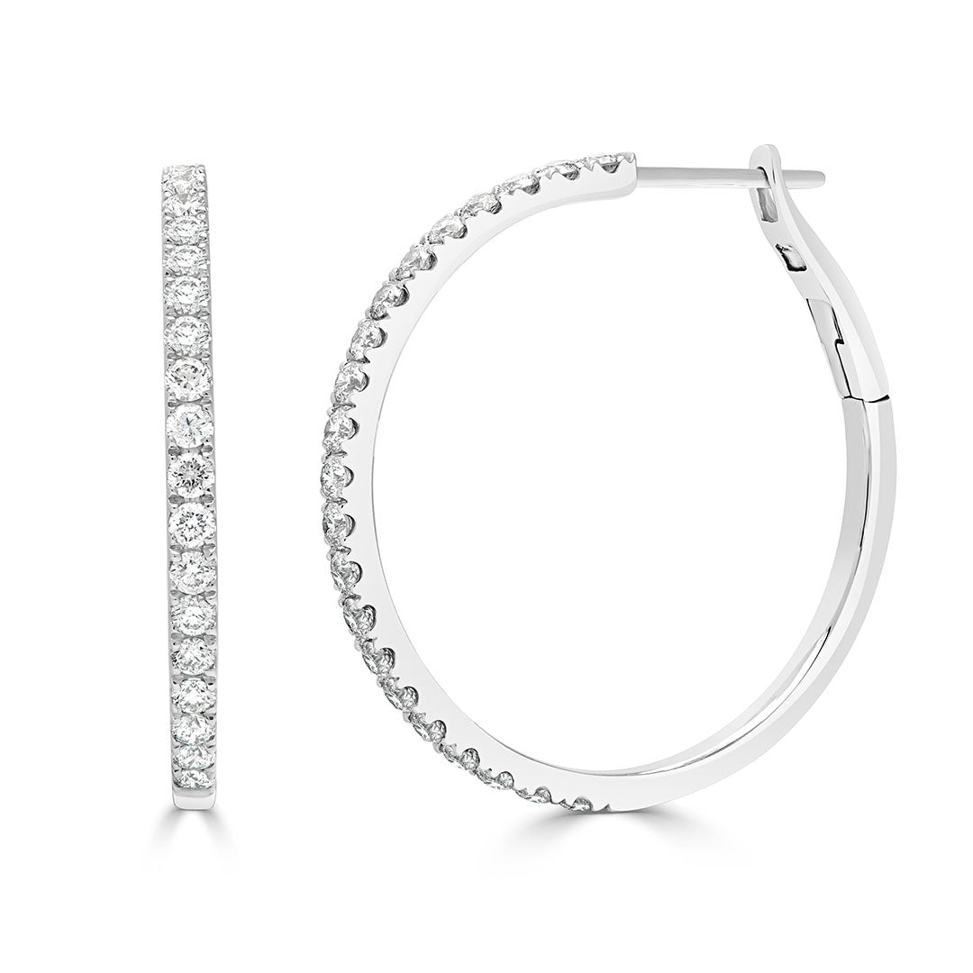 Round Brilliant Diamond Sleek Hoop Earrings