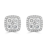 Round Brilliant Halo Cluster Cushion Diamond Earrings